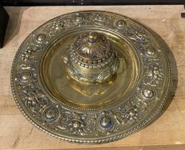 BRASS PERSIAN INKWELL ON PLATE