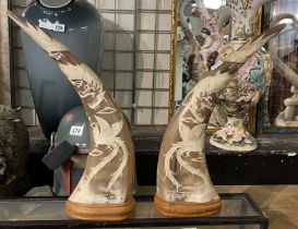 PAIR OF CARVED HORNS - 37.5 CMS (H) APPROX