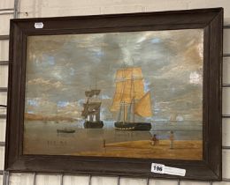 SHIPS IN HARBOUR BY T BINKS OIL ON CANVAS - NEEDS CLEANING - 31.5 X 36.5 CMS APPROX - A/F