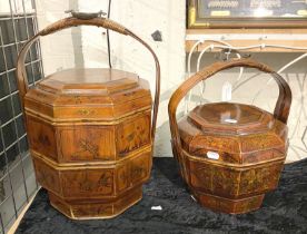 2 CHINESE WEDDING BASKETS WITH BAMBOO -=