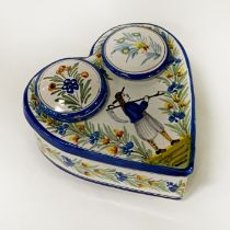 DUTCH CERAMIC HEART SHAPED INKWELL