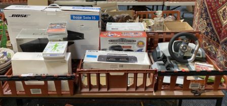 LARGE QTY OF BOXED CONSOLES GAMES & ACCESSORIES WITH A BOSE SOLO 15 SPEAKER