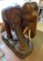 LARGE 4ft CARVED WOODEN ELEPHANT SCULPTURE