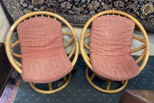 PAIR OF BAMBOO SWIVEL CHAIRS