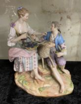 A MEISSEN FIGURAL GROUP OF A SHEPHERDESS & HER BEAU CIRCA 1900 A/F 19.5CMS (H) APPROX