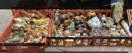 TWO TRAYS OF ANIMAL FIGURES WITH A TRAY OF INTERESTING EPHEMERA