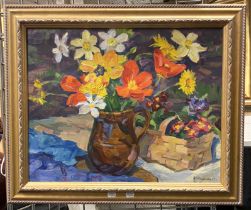 NIKOLAY KALMYKOV (1924-1994) ''SPRING FLOWERS IN A JUG'' 1967 OIL ON CANVAS - 46.5 X 57 CMS