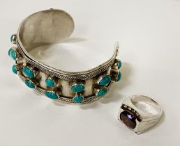 TURQUOISE & SILVER BANGLE WITH A SILVER RING