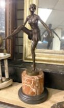 BRONZE ART DECO STYLE HOOP GIRL FIGURE - 47CMS (H) APPROX