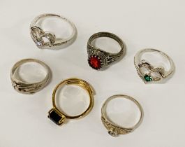 6 SILVER RINGS SOME WITH GEMSTONES