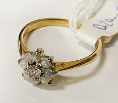 18CT GOLD OPAL & DIAMOND RING 0.20 - 0.25 POINTS APPROX 2.7 GRAMS APPROX SIZE N