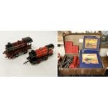 HORNBY MECHANICAL TRAIN SET & ANOTHER WITH BOXED CARRIAGES & TRACKS - COMPLETE SETS
