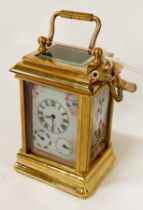 GILT BRONZE & PINK PORCELAIN MULTI DIAL CARRIAGE CLOCK