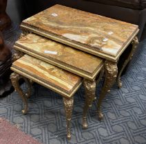 ONYX & BRASS NEST OF TABLES