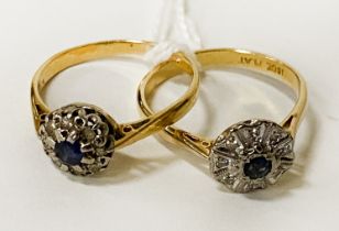 TWO 18CT GOLD DIAMOND & SAPPHIRE RINGS - SIZE N