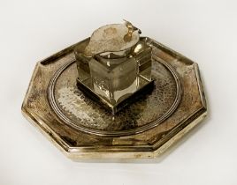 EARLY HM SILVER INKWELL ON TRAY
