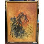 FRAMED OIL ON CANVAS OF YOUNG GIRL - SIGNED MINNE