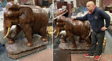 LARGE 4FT CARVED WOODEN ELEPHANT FIGURE