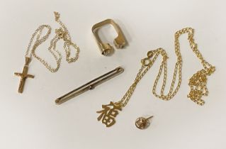 QTY OF 9CT GOLD ITEMS & 14CT GOLD CHINESE PENDANT