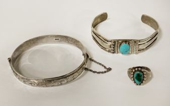 NAVAJO SILVER & TURQUOISE BANGLE & RING WITH A SILVER BANGLE