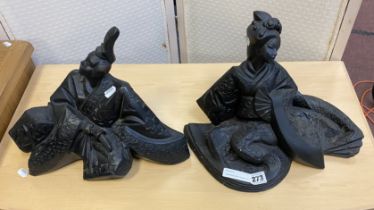 2 JAPANESE HEAVY GEISHA FIGURES