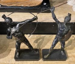 PAIR OF METAL ROMAN SOLDIERS - 29 CMS (H)