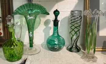 5 GREEN GLASS ITEMS