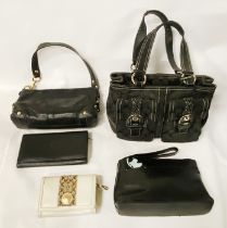 2 COACH BAGS WITH DUST COVERS & RADLEY BAG & 2 PURSES