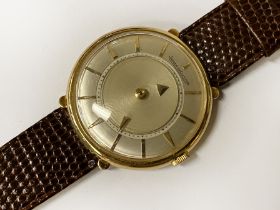 JAEGER LE COULTRE 1950'S GOLD GALAXY DIAL MYSTERY WATCH IN ORIGINAL CASE