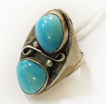 SILVER & TURQUOISE GENTS RING - SIZE W