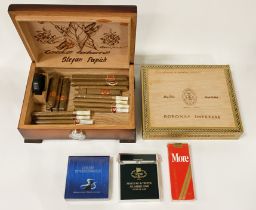 HUMIDOR WITH CIGARS & ONE FULL BOXED CIGARS WITH VINTAGE SEALED CIGARETTES