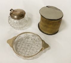 2 SILVER & CUT GLASS ITEMS WITH A HORN CASKET