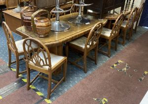2 WALNUT ART DECO DINING TABLES & 10 CHAIRS