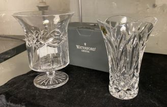 SMALL WATERFORD CRYSTAL VASE - BOXED & WATERFORD CANDLE HOLDER (IRISH)
