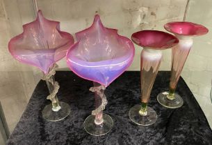 2 PAIRS OF EARLY COLOUR GLASS VASES