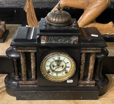 MARBLE & SLATE CORINTHIAN COLUMN MANTLE CLOCK