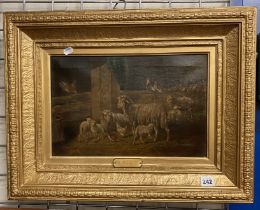 GILT FRAMED OIL ON CANVAS - STUDY OF SHEEP ''H CLUDO'' NAME PLATE ON BOTTOM
