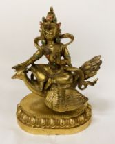 GILT BRONZE FIGURE WITH BIRD - 24 CMS (H)