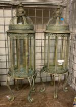 PAIR OF LARGE GREEN LANTERNS - APPROX 81CMS TALL