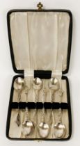 SET OF 6 HM SILVER ASPOSTLE SPOONS IN CASE WITH ORIGINAL RECEIPT 1949