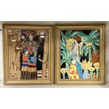 TWO FRAMED TILES - B.HUADI - WITH FRAME 35CM X 42CM