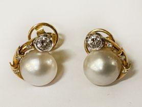 18CT GOLD PEARL & DIAMOND EARRINGS