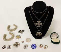 COLLECTION OF MOSTLY SILVER JEWELLERY INCL. MILLEFIORI ITEMS & SILVER PLATED BANGLES