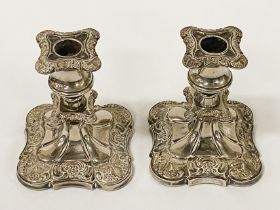 PAIR OF EARLY SILVER PLATED SHORT CANDLESTICKS