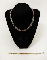 925 SILVER & SEMI- PRECIOUS STONE NECKLACE & MATCHING BRACELET - APPROX 62 GRAMS