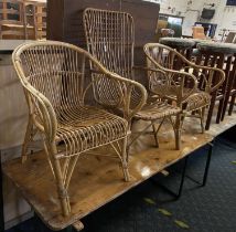 THREE BAMBOO & WICKER CHAIRS