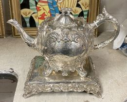 SILVER PLATED TEAPOT ON STAND