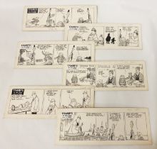 SIX ORIGINAL CARTOON PICTURES - TRAMPS BY IAN REID - DRAWN BY FIDDY FROM THE SUNDAY EXPRESS - 35CM X