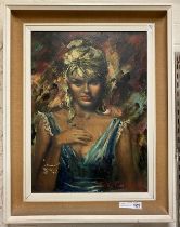 1960'S KITSCH ART OIL ON CANVAS - PORTRAIT OF YOUNG WOMAN BY BETTY RAPHAEL