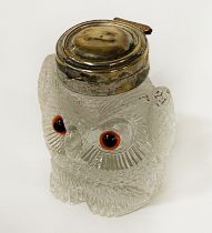 EARLY GLASS OWL INKWELL WITH PATENT NUMBER ON BASE